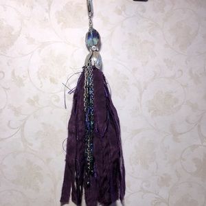 Purse charm Purple silk tassel silver bead or pendant
